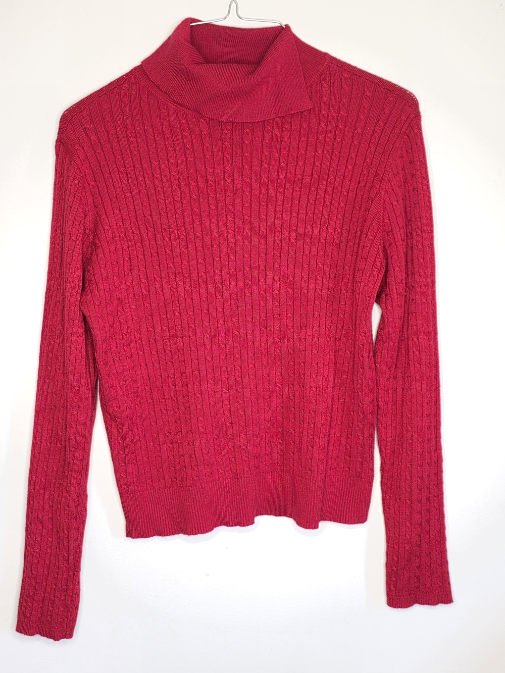 kathy ireland Bright Red Cable Turtleneck Sweater